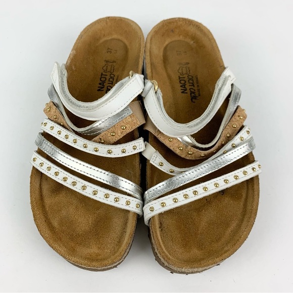 NAOT Woman’s Sandal Gold Multi Strap Leather Slip On Slide Sandal 37 - Picture 1 of 10